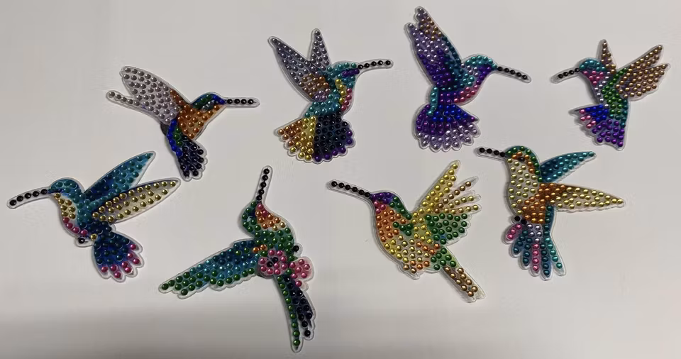 Kylskåpsmagneter, diy, diamond painting, kolibris