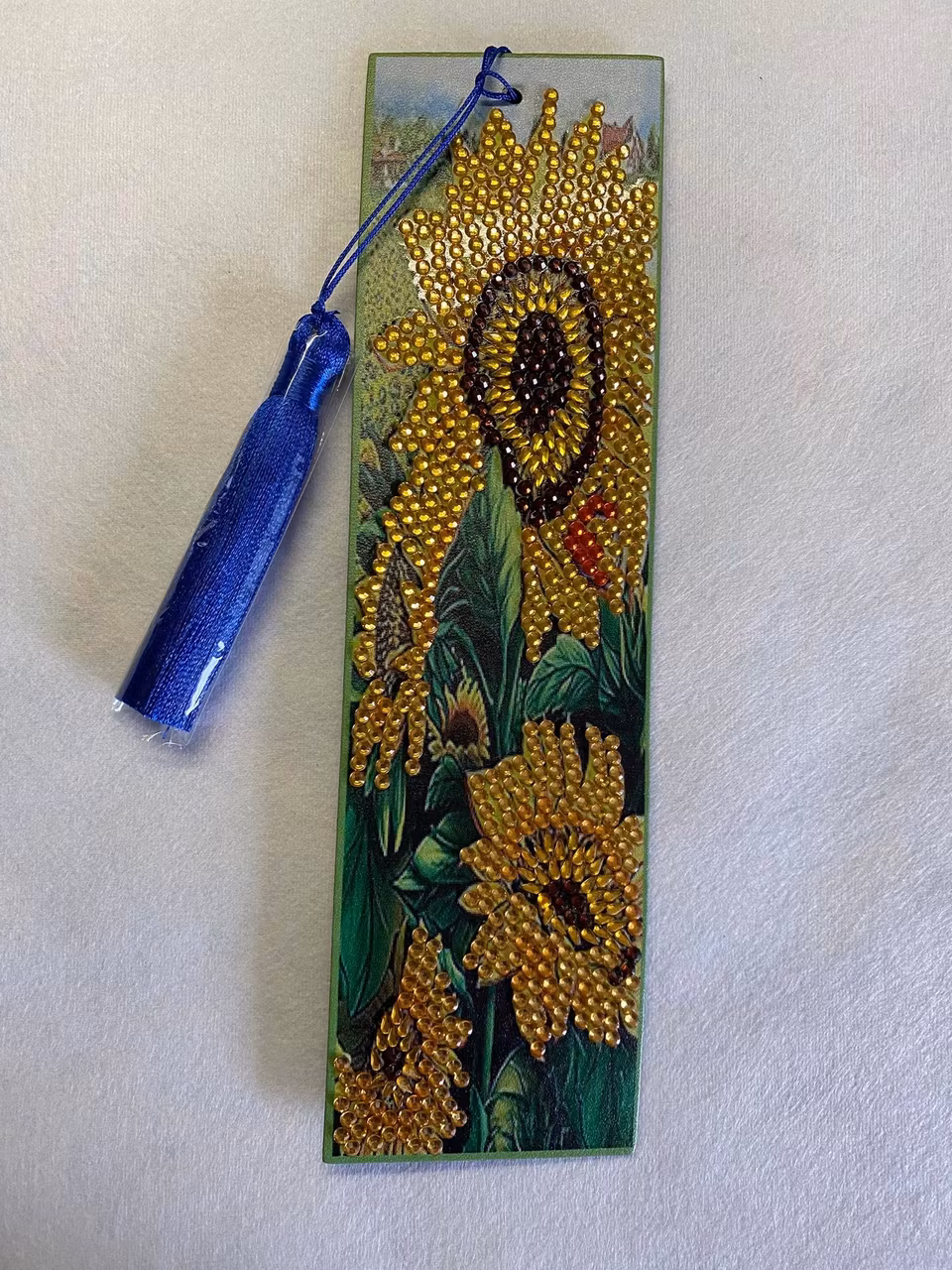 diamond painting bokmärke, diy, solrosor