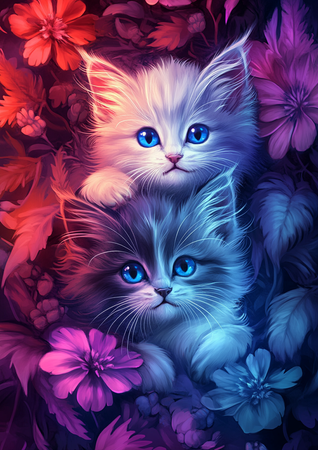 Diamond painting Resin - Förtrollade kattungar i neon 50x70cm