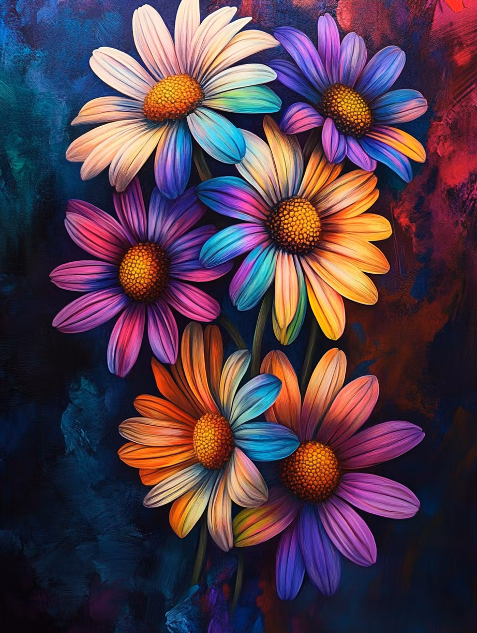 Diamond Painting Akryl - Färgglada prästkragar i regnbågspalett 40x50cm 40x50cm