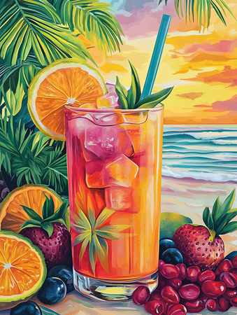 Diamond painting Resin - Somrig cocktail vid solnedgången 40x50cm
