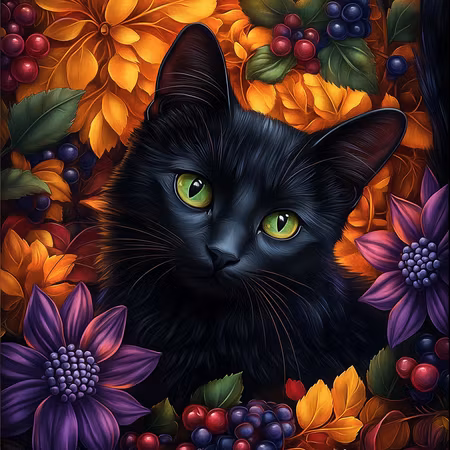 Diamond Painting Akryl - Svart mystik i höstprakt 20x20cm