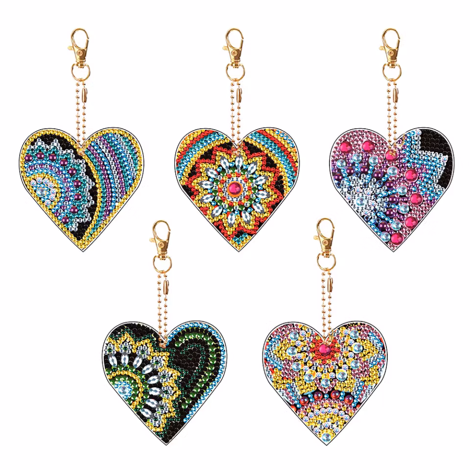 5-pack Diamond Painting Nyckelringar - Hjärtan2