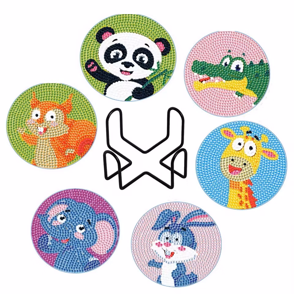 6-pack Diamond Painting Glasunderlägg - Babydjur