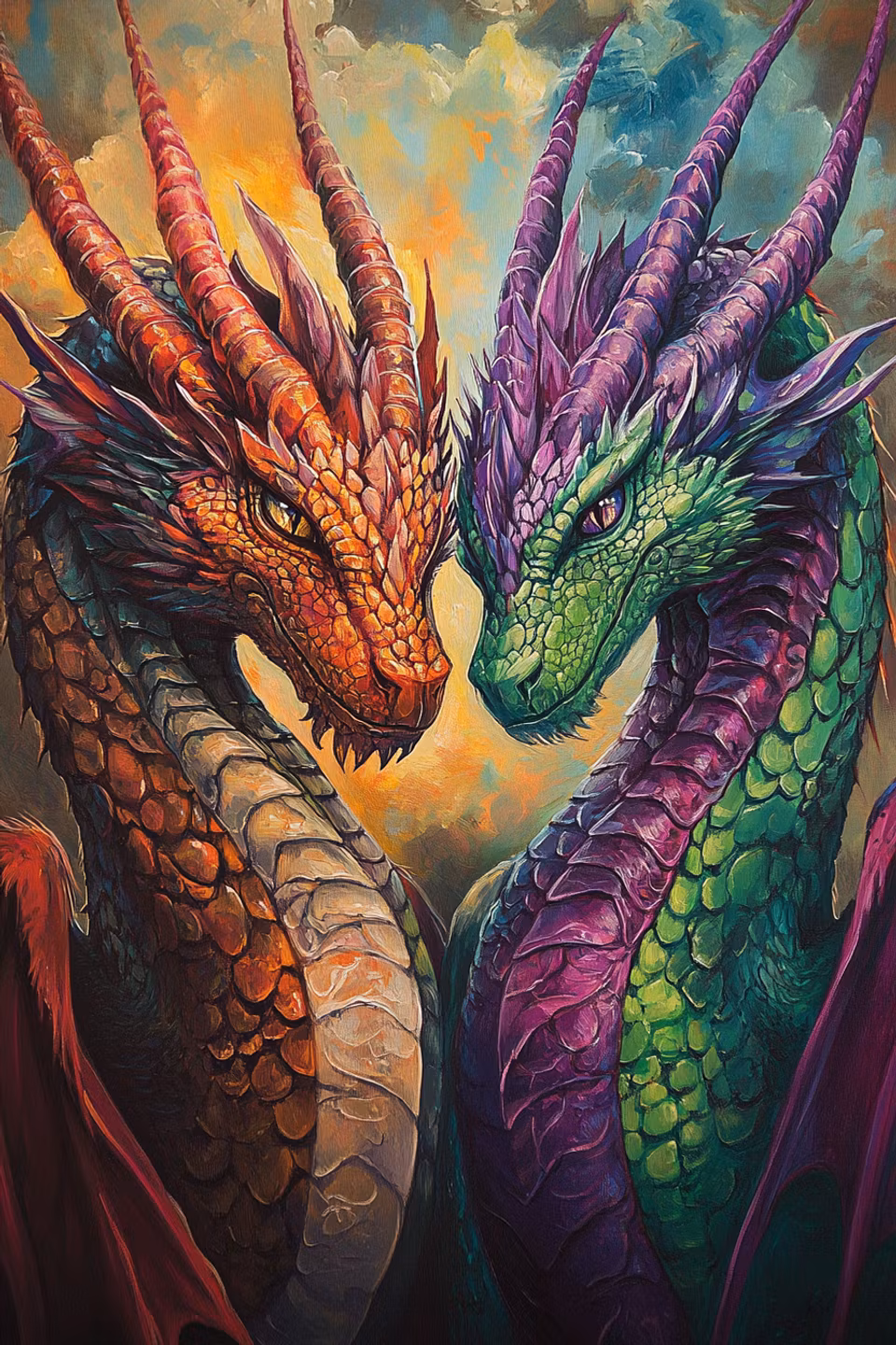 Diamond painting Resin - Tvillingdrakarnas eld och smaragd 40x60cm