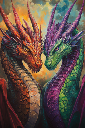 Diamond painting Resin - Tvillingdrakarnas eld och smaragd 40x60cm