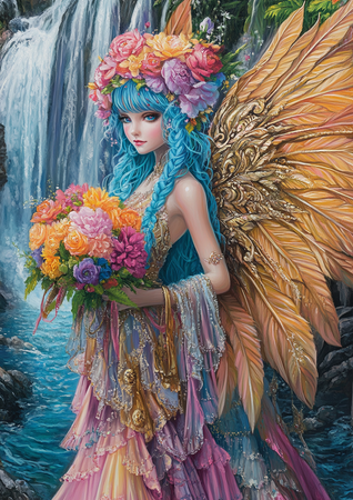 Diamond painting Resin - Vattenfallets blomsterfe 50x70cm