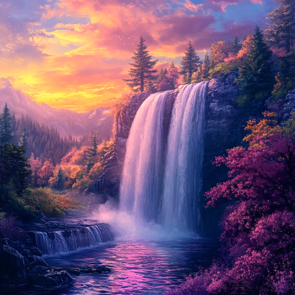 Diamond Painting - Gryningsfall över höga klippor (Beställningsvara)
