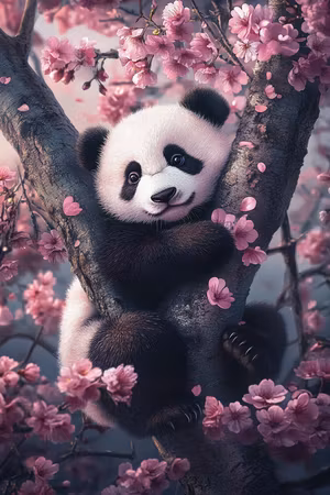 Diamond Painting - Körsbärslekande pandaunge (Beställningsvara)