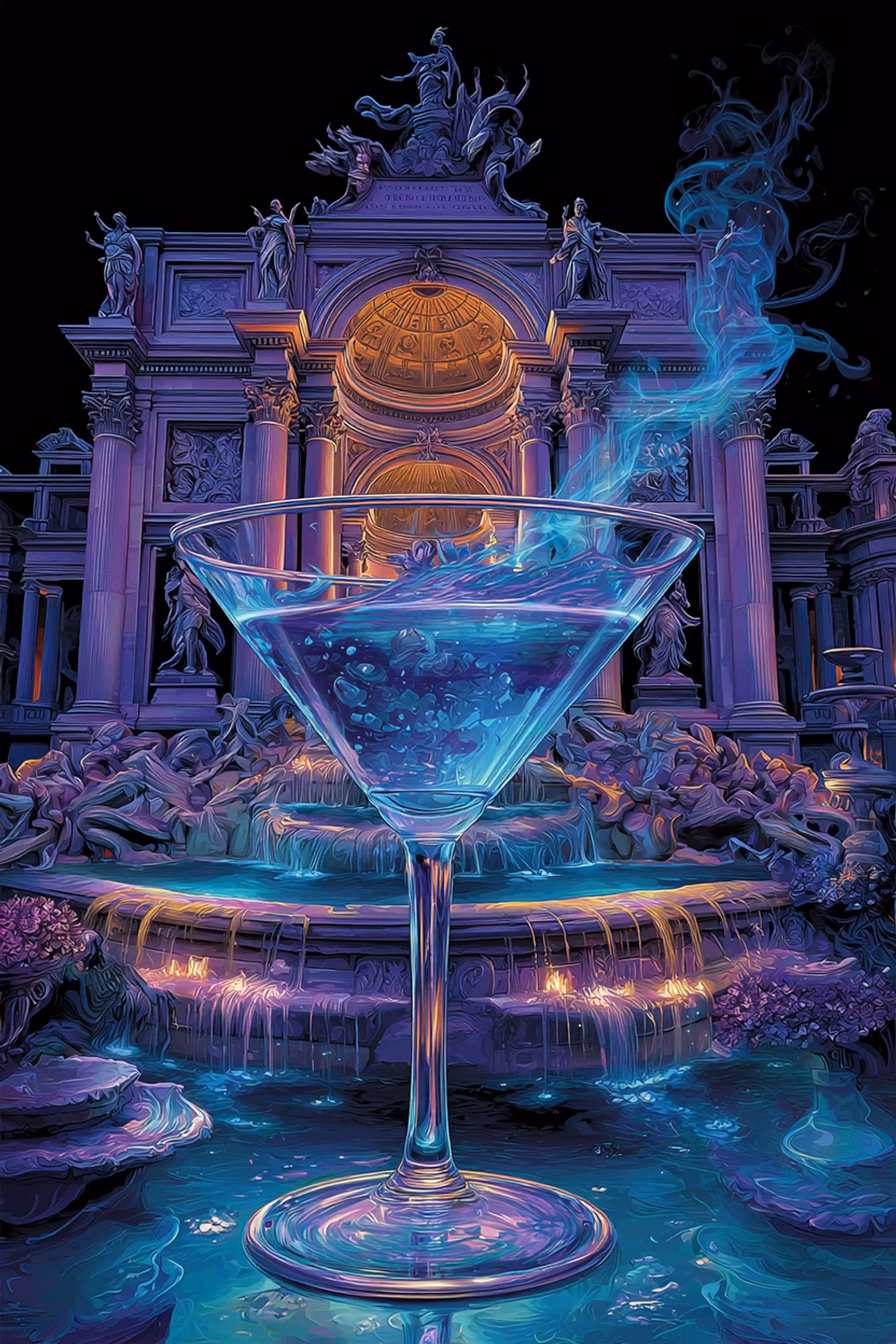 Diamond Painting - Blå drink vid Trevi i neon (Beställningsvara)