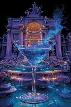 Diamond Painting - Blå drink vid Trevi i neon (Beställningsvara)