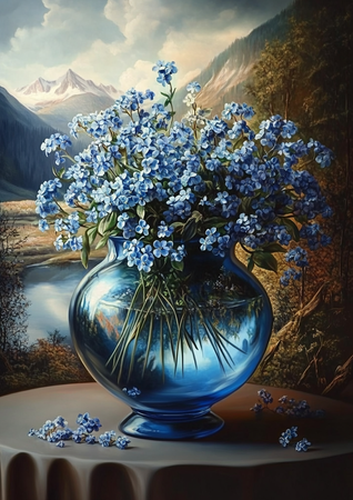 Diamond painting Resin - Blå förgätmigej i vas 50x70cm