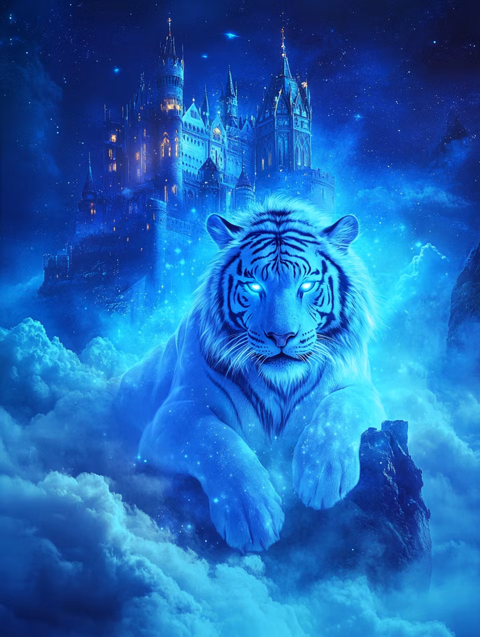 Diamond Painting - Vit tiger bland stjärnorna (Beställningsvara)