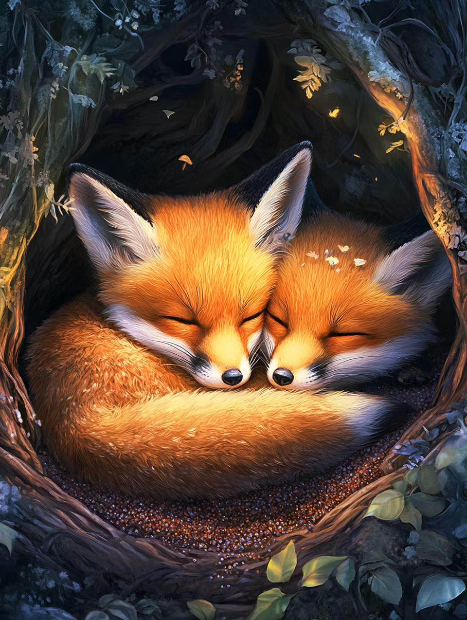 Diamond Painting - Trygg vila - Rävungarnas bo (Beställningsvara)