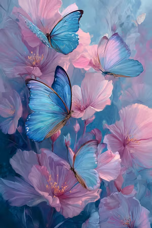 Diamond Painting - Fjärilar i rosa och blått (Beställningsvara)