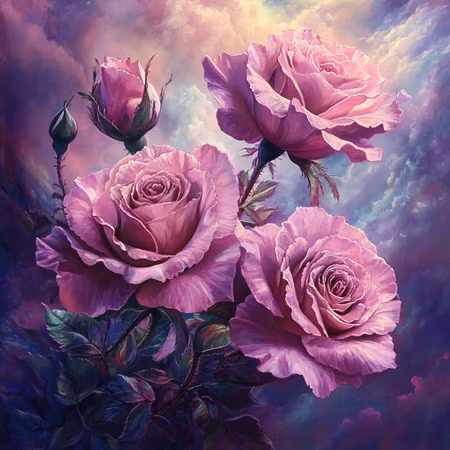 Diamond Painting - Rosa rosor i fantasiljus (Beställningsvara)