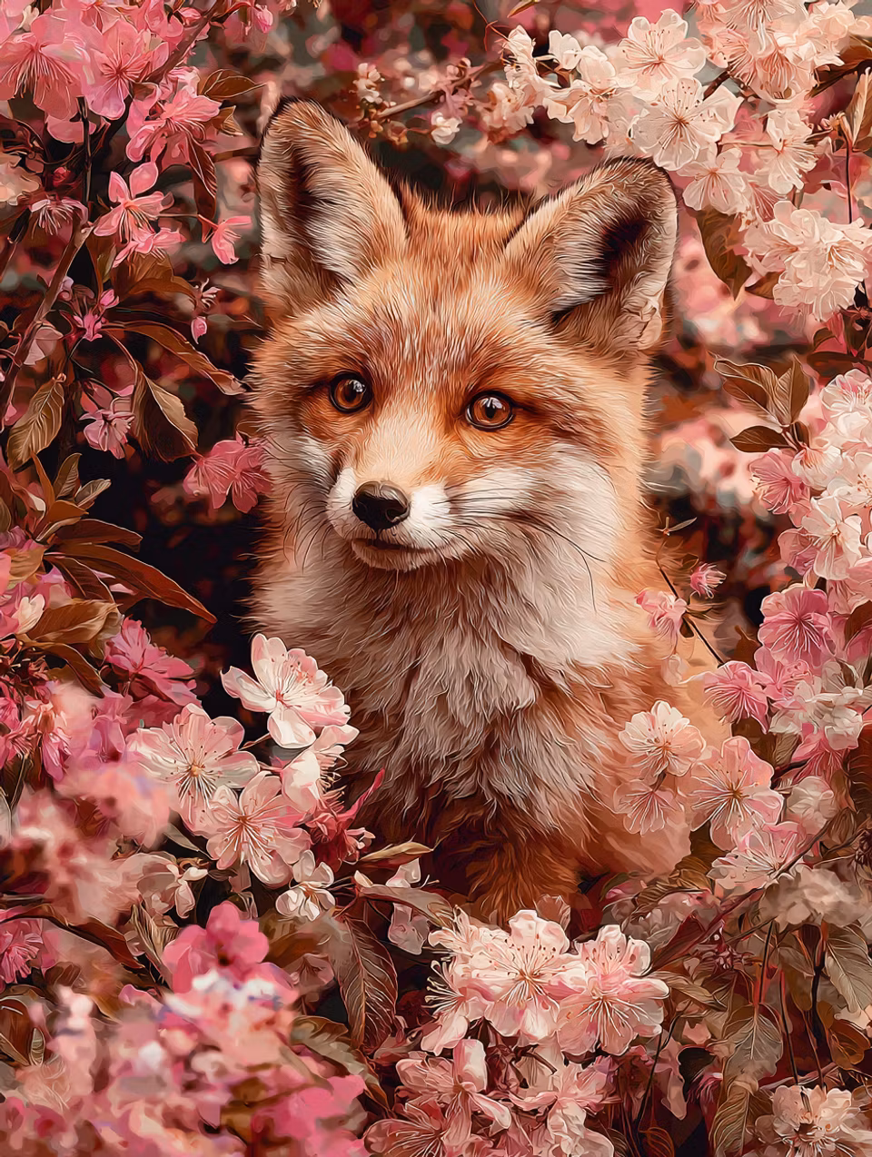 Diamond Painting - Räv bland körsbärsblom (Beställningsvara)
