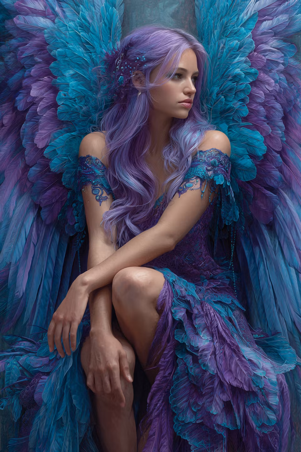 Diamond Painting - Amethystängel med turkosa vingar (Beställningsvara)