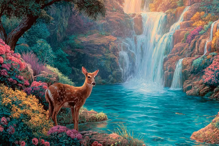 Diamond Painting - Dovhjort vid turkosfallet (Beställningsvara)