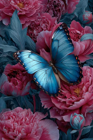 Diamond Painting - Himmelsblå fjäril i blomsterhav (Beställningsvara)