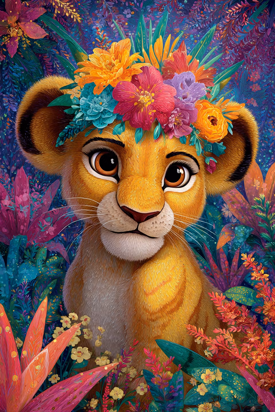 Diamond Painting - Lejonunge med blomsterkrans (Beställningsvara)