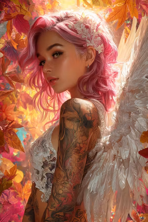 Diamond Painting - Ljusets ängel med tatueringar (Beställningsvara)