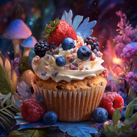 Diamond Painting - Sagocupcake med bär i skymningslandet (Beställningsvara)