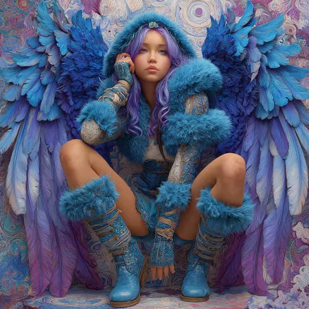 Diamond Painting - Blåvingeängeln i vinterpäls (Beställningsvara)