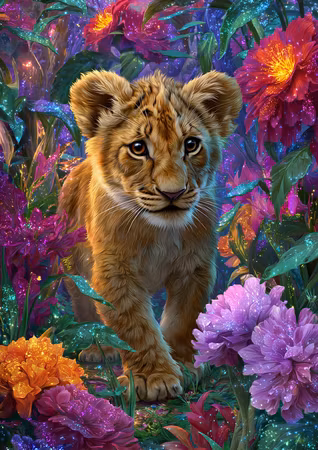 Diamond Painting - Lejonunge i blomstrande djungel (Beställningsvara)