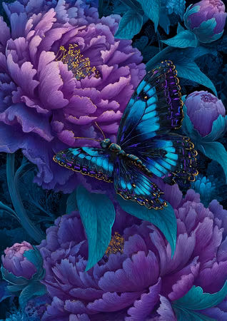 Diamond Painting - Fjäril bland purpurpioner (Beställningsvara)
