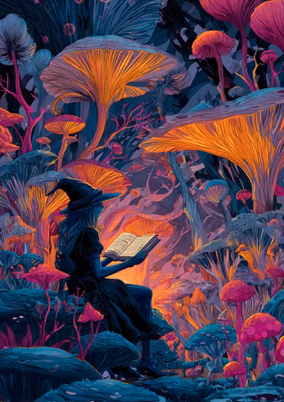 Diamond Painting - Magisk häxa bland svampar och glödande skog (Beställningsvara)