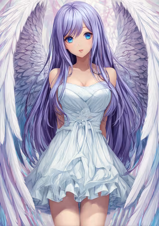Diamond Painting - Ängel med violett hår och blå ögon (Beställningsvara)
