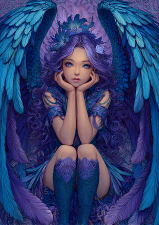 Diamond Painting - Drömmande violett ängel fjädertron (Beställningsvara)