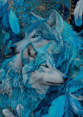 Diamond Painting - Två blågröna vargar (Beställningsvara)
