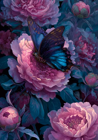 Diamond Painting - Fjäril på rosa pion (Beställningsvara)