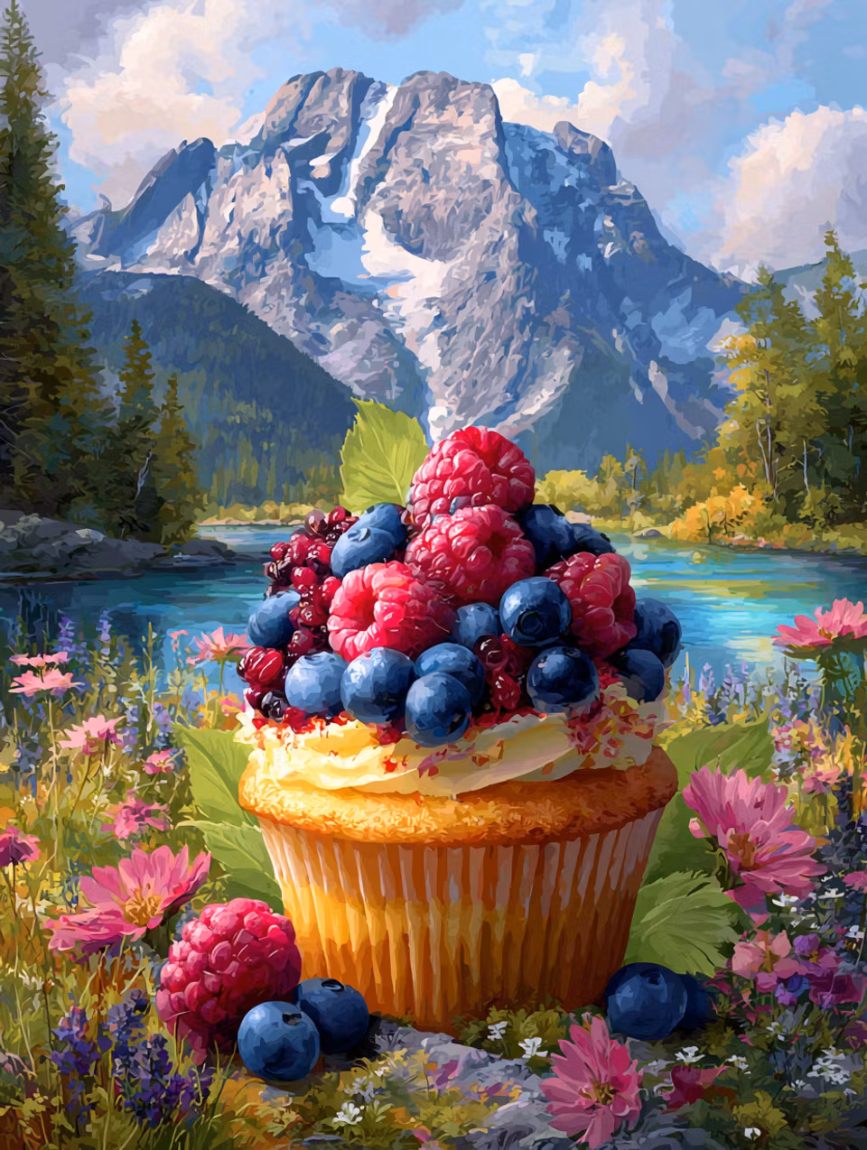 Diamond Painting - Cupcake-dröm bland vilda blommor (Beställningsvara)
