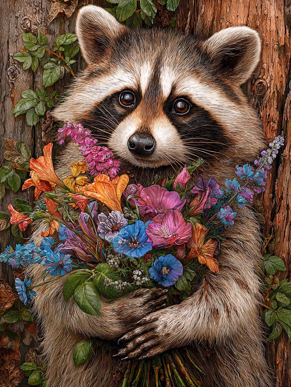 Diamond Painting - Tvättbjörnens kärleksgåva (Beställningsvara)