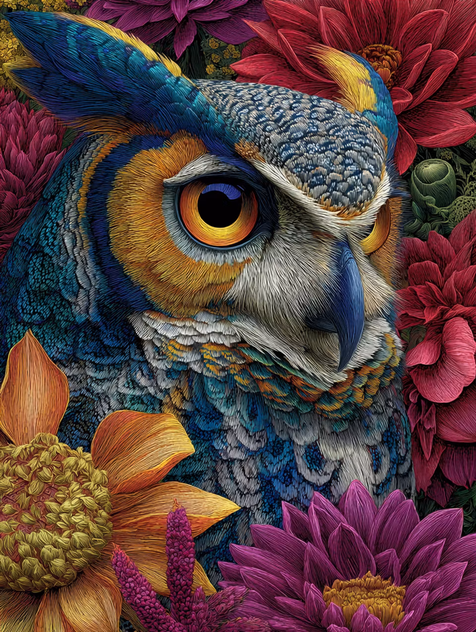 Diamond Painting - En uggla i blommornas magi (Beställningsvara)
