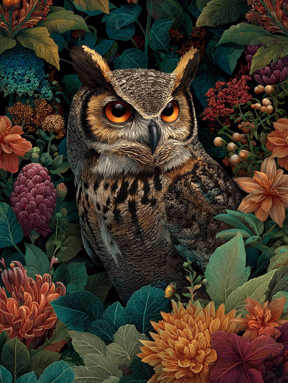 Diamond Painting - Ugglans blick i blomsterhavet (Beställningsvara)