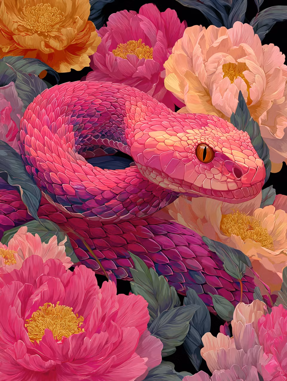 Diamond Painting - Rosa orm i blomstrande dröm (Beställningsvara)