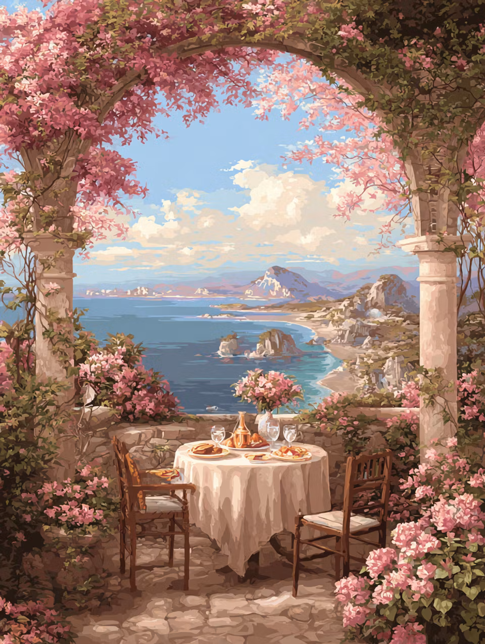 Diamond Painting - Frukost med havsutsikt (Beställningsvara)