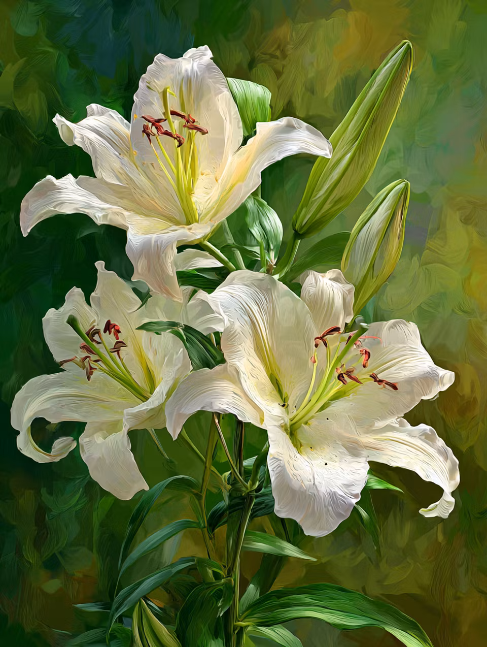 Diamond Painting - Eleganta vita liljor (Beställningsvara)