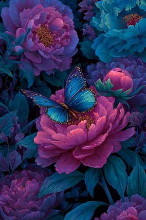 Diamond Painting - Fjärilens vila i blomsterhav (Beställningsvara)