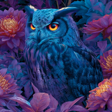 Diamond Painting - En nattlig väktare bland lila kronblad (Beställningsvara)