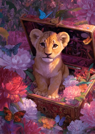 Diamond Painting - Lilla lejonhjärtat i blomsterkistan (Beställningsvara)