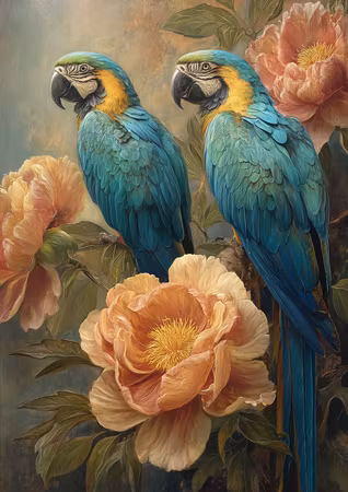 Diamond Painting - Fågelsång bland pioner (Beställningsvara)