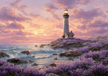 Diamond Painting - Havets vågor möter blomstrande fyrplats (Beställningsvara)