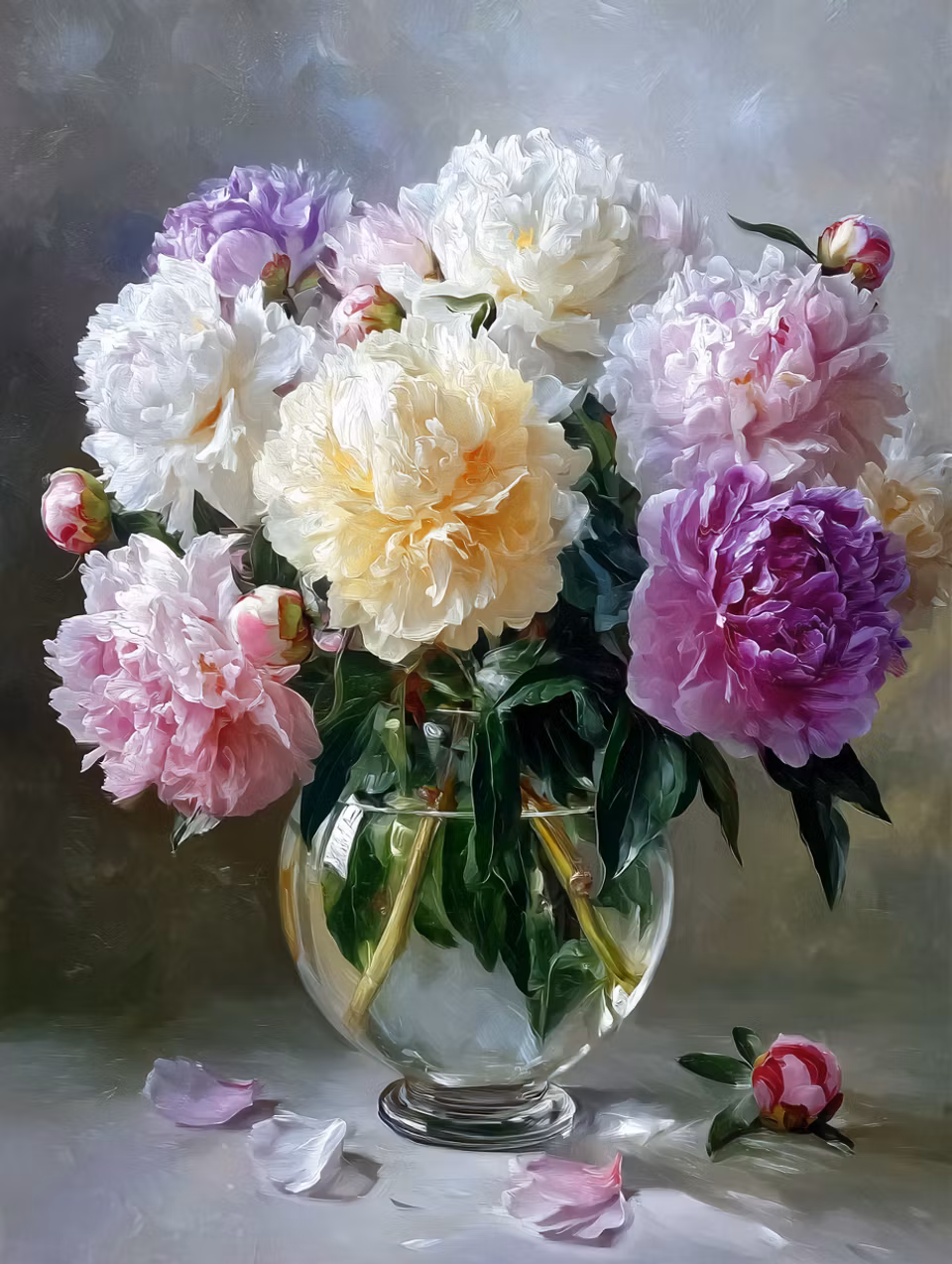 Diamond Painting Akryl - Romantiska pioner i glasvas