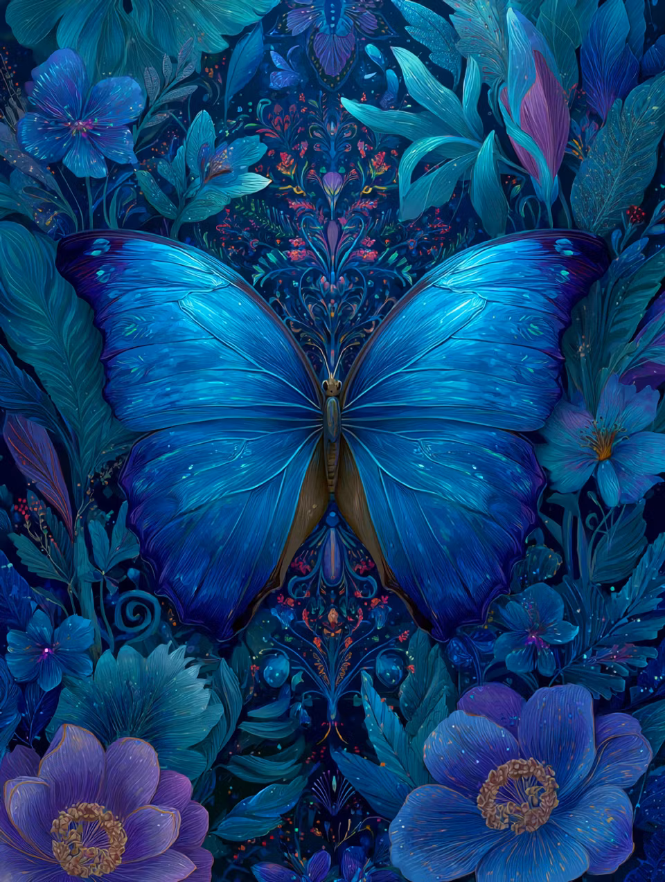 Diamond Painting Akryl - Vingslag i nattens blomsterhav