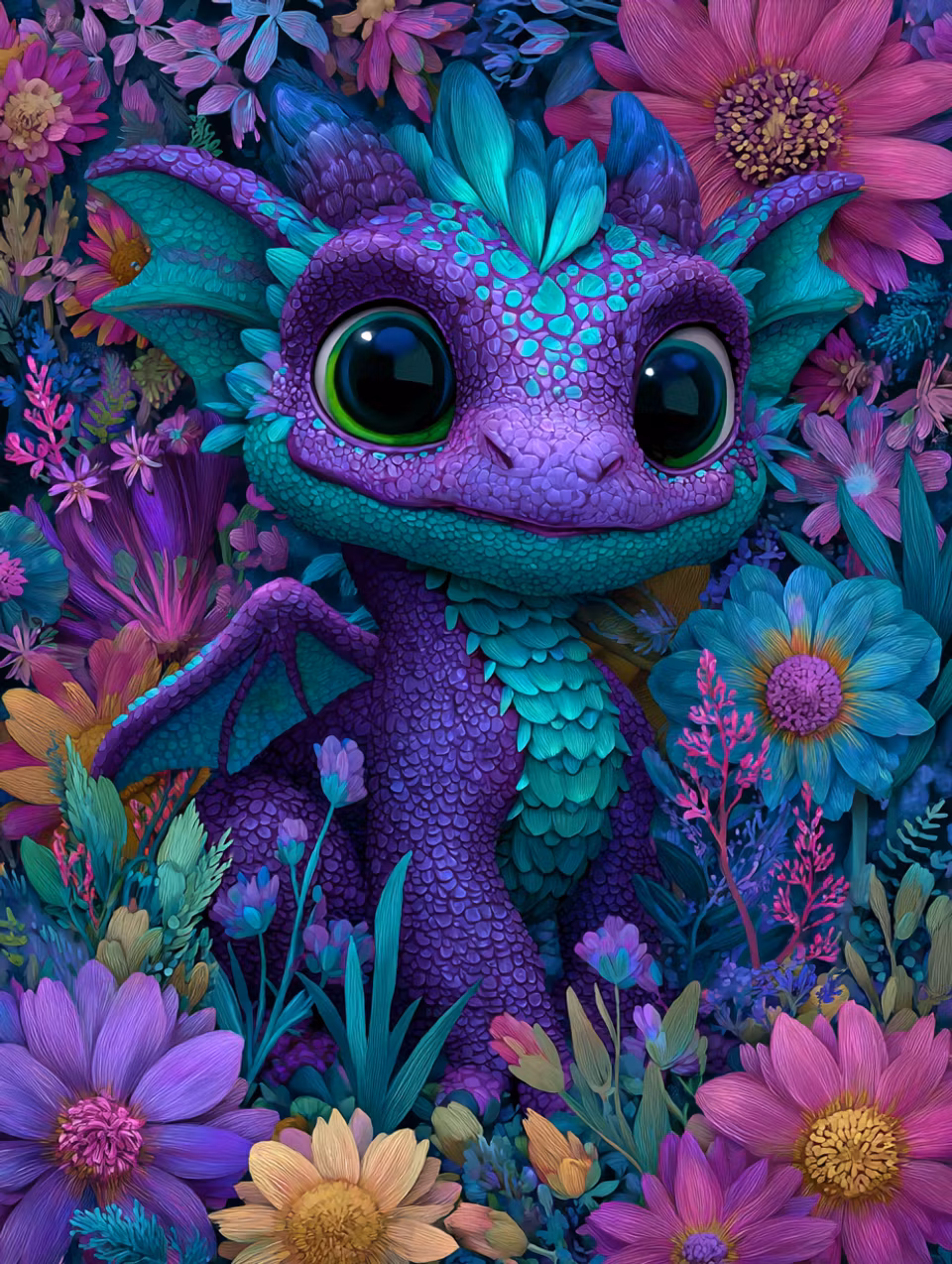 Diamond Painting - Drakens blomsterland (Beställningsvara)